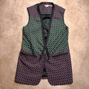 Leon Max Limited Edition Geometric Color Block Tapestry Vest Multicolor Formal